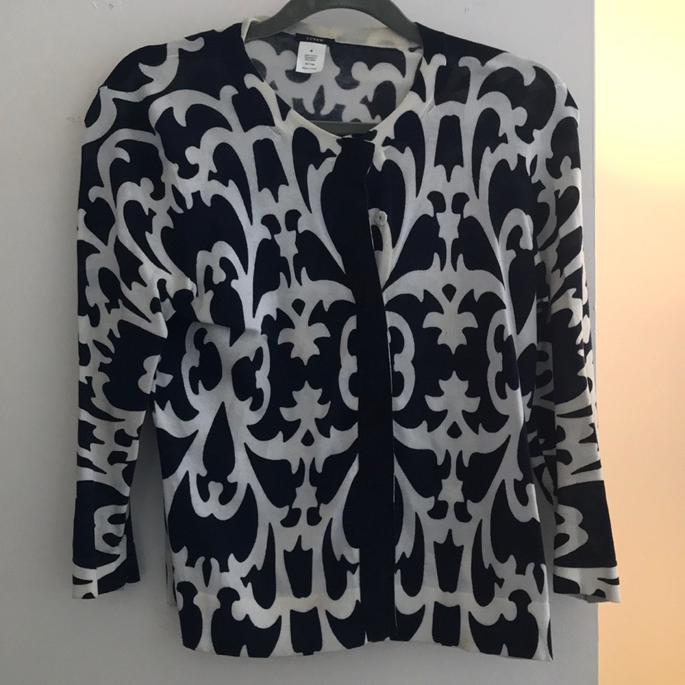 J Crew Navy and White Cardigan